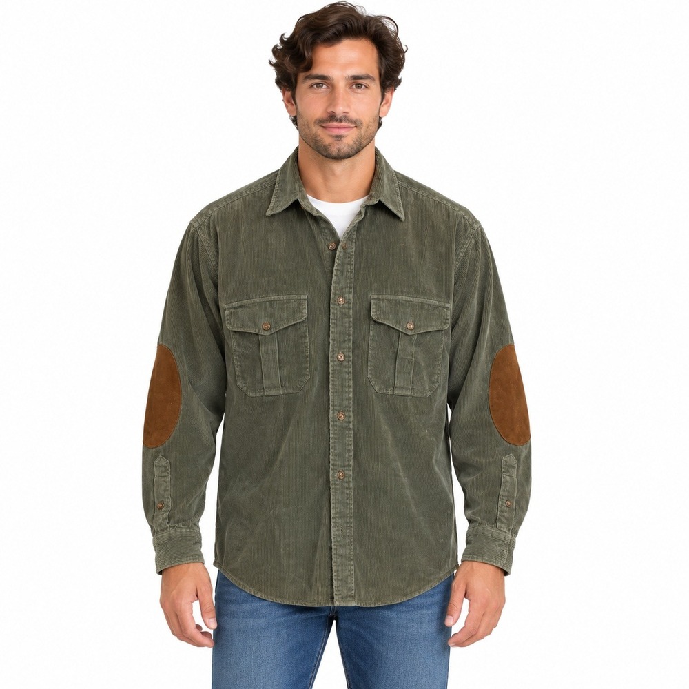 Polo Ralph Lauren Corduroy Shirt Green Elbow Patches Mens Small S Wide Wale